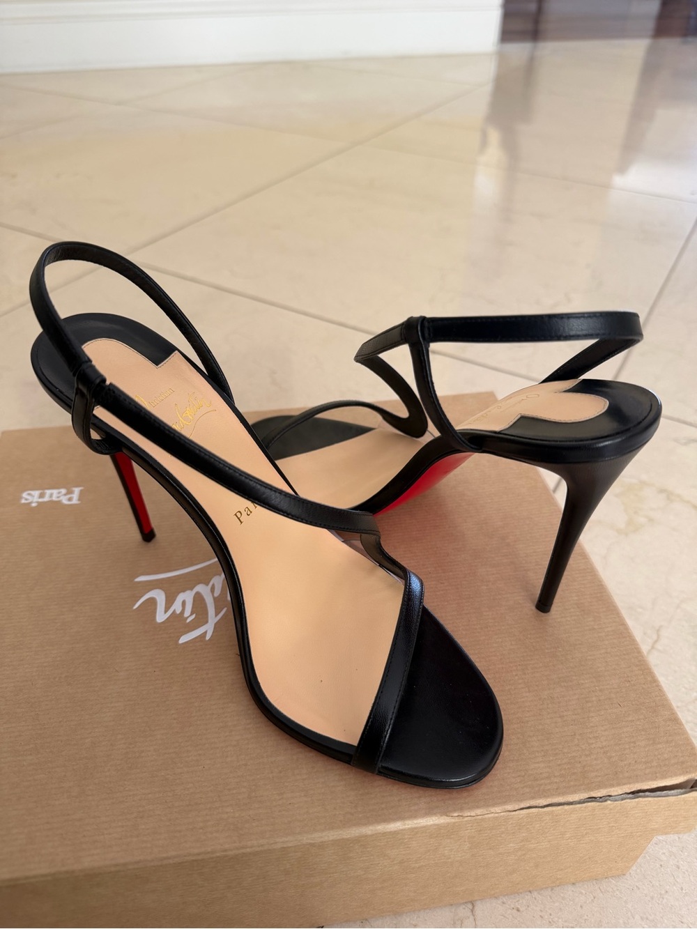 Christian Louboutin Women's Black Leather Slingback Sandal 100mm heel - Picture 3 of 15